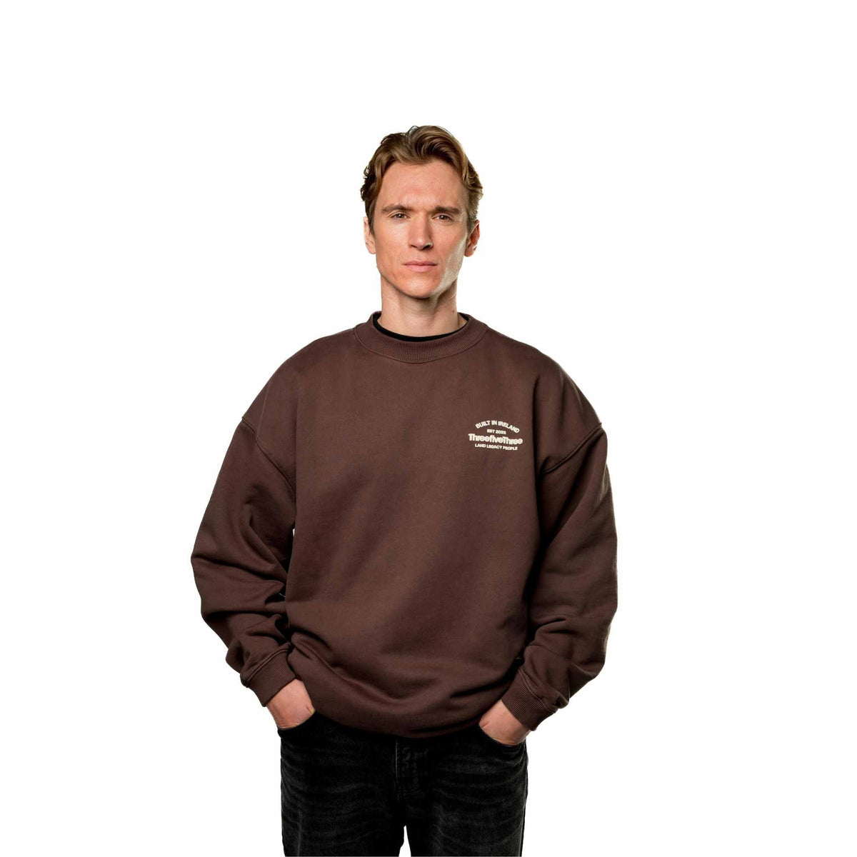 OVERSIZED CREST ORGANIC COTTON SWEATSHIRT 430GSM - COFFEE BEAN BROWN - ThreefiveThree.com
