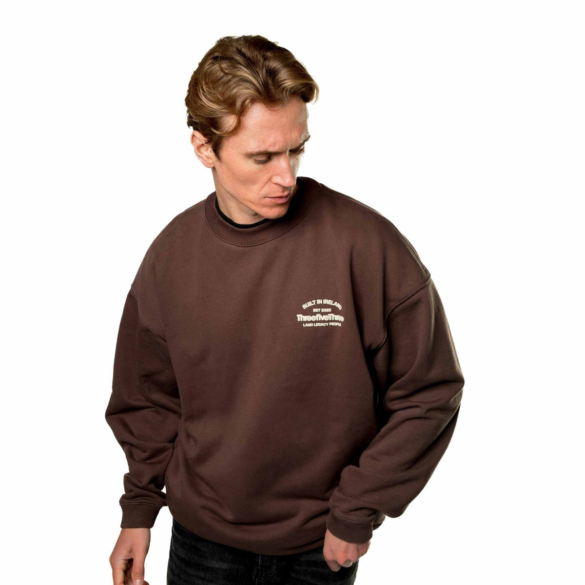 OVERSIZED CREST ORGANIC COTTON SWEATSHIRT 430GSM - COFFEE BEAN BROWN - ThreefiveThree.com