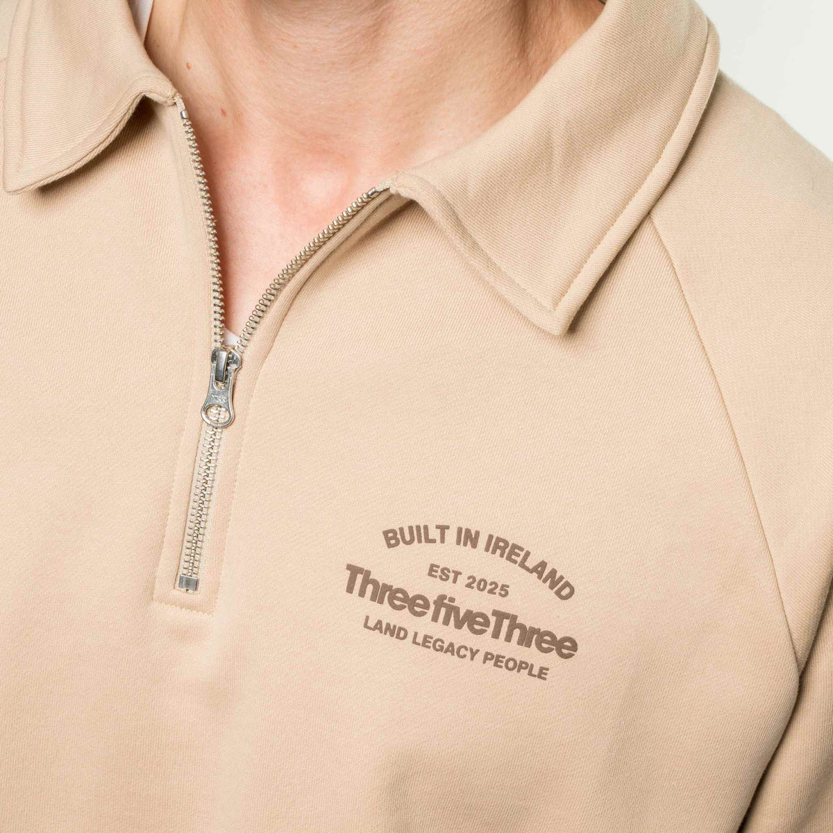 OVERSIZED QUARTER ZIP CREST SWEATSHIRT 300GSM - WHEATEN - ThreefiveThree.com