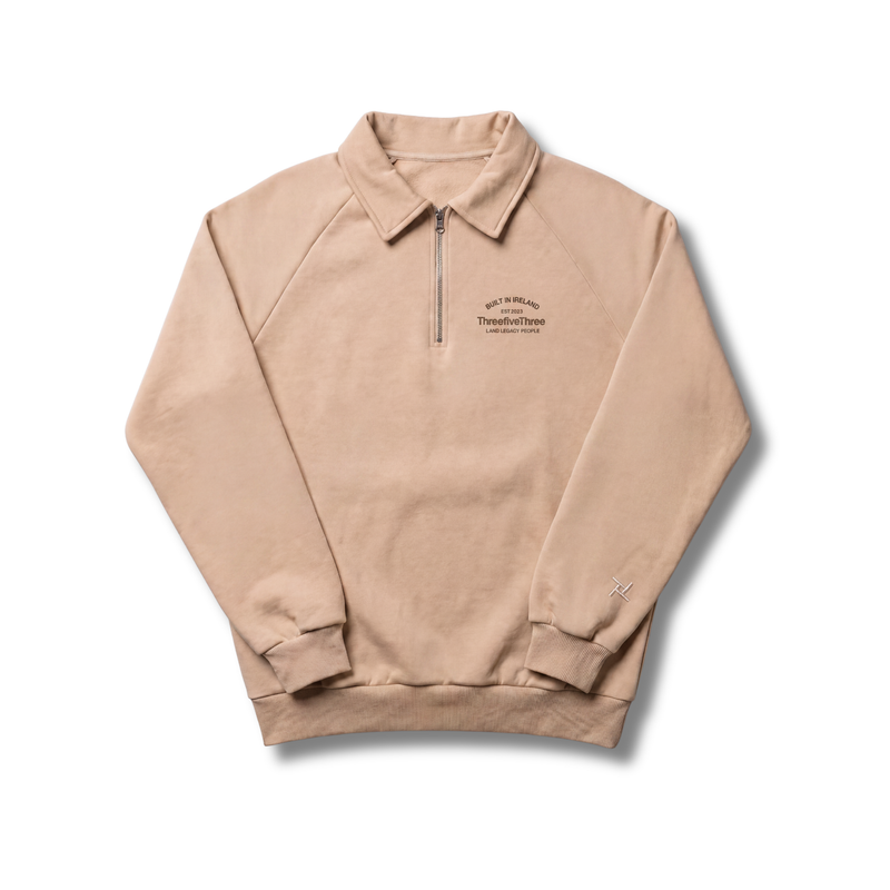 OVERSIZED QUARTER ZIP CREST SWEATSHIRT 300GSM  - WHEATEN
