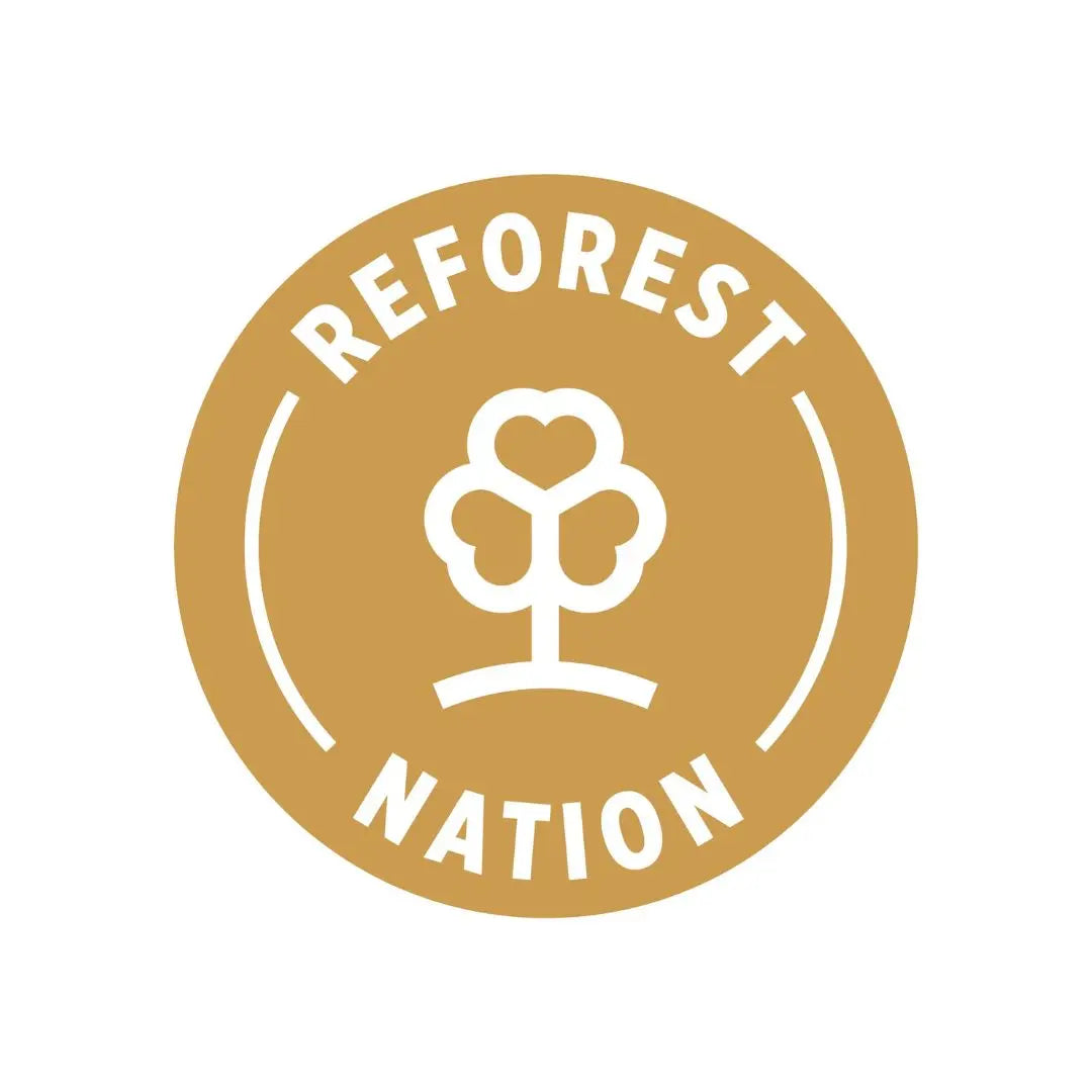Reforest Nation logo with a gold background and white text and symbol